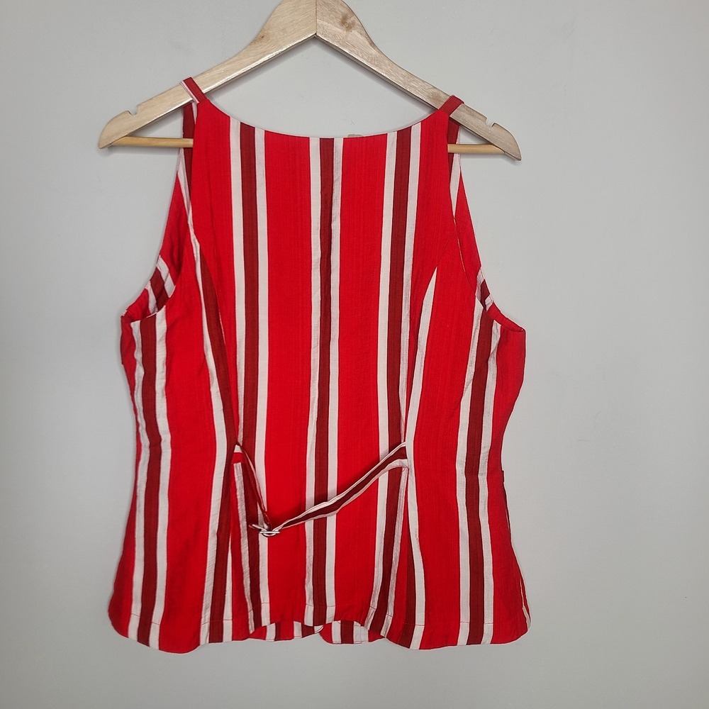 Lulumari  Anthropologie Top Vertical Striped Red White Vest Shirt Luxe XL - Picture 4 of 6